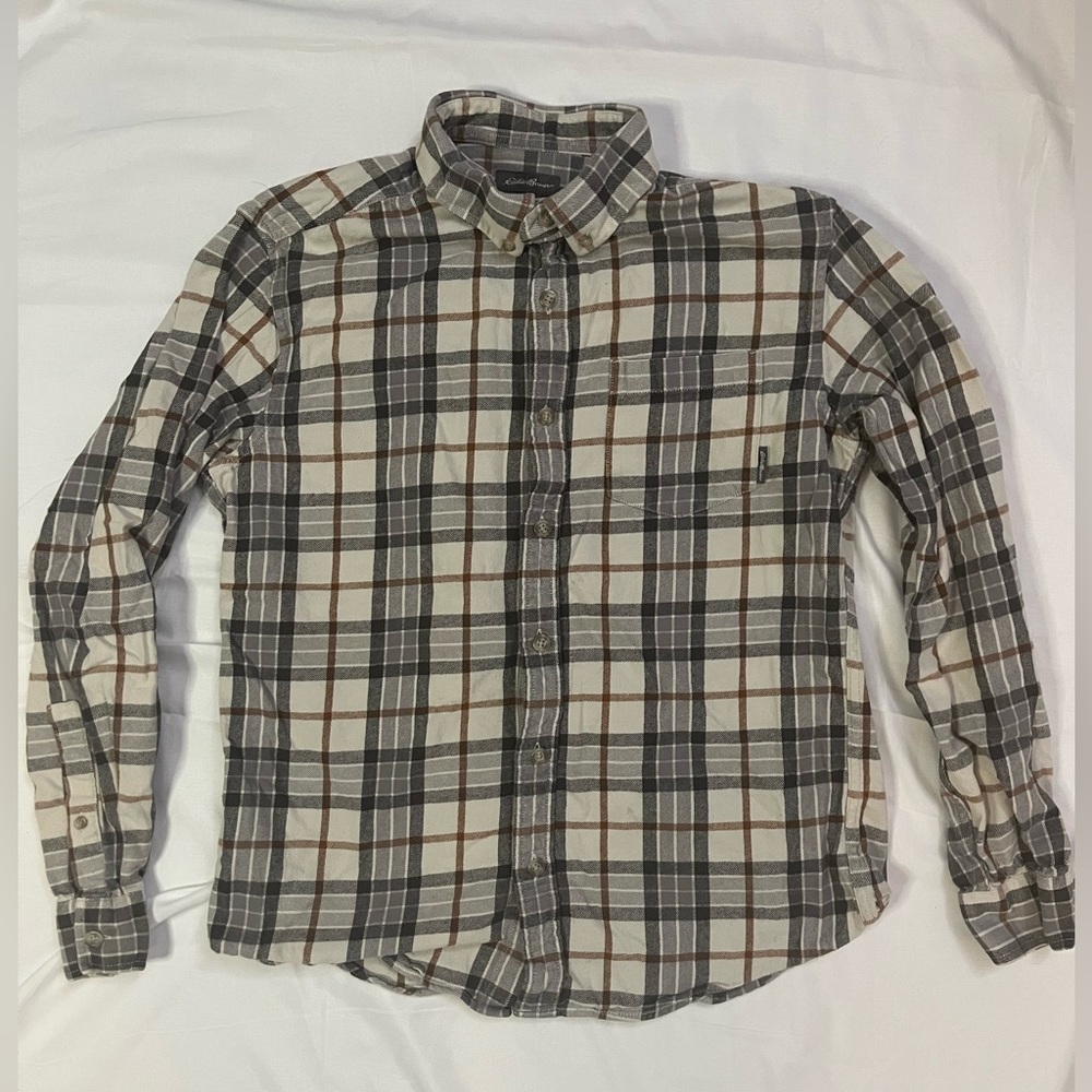 Eddie Bauer Black and Brown Plaid Casual Shirt